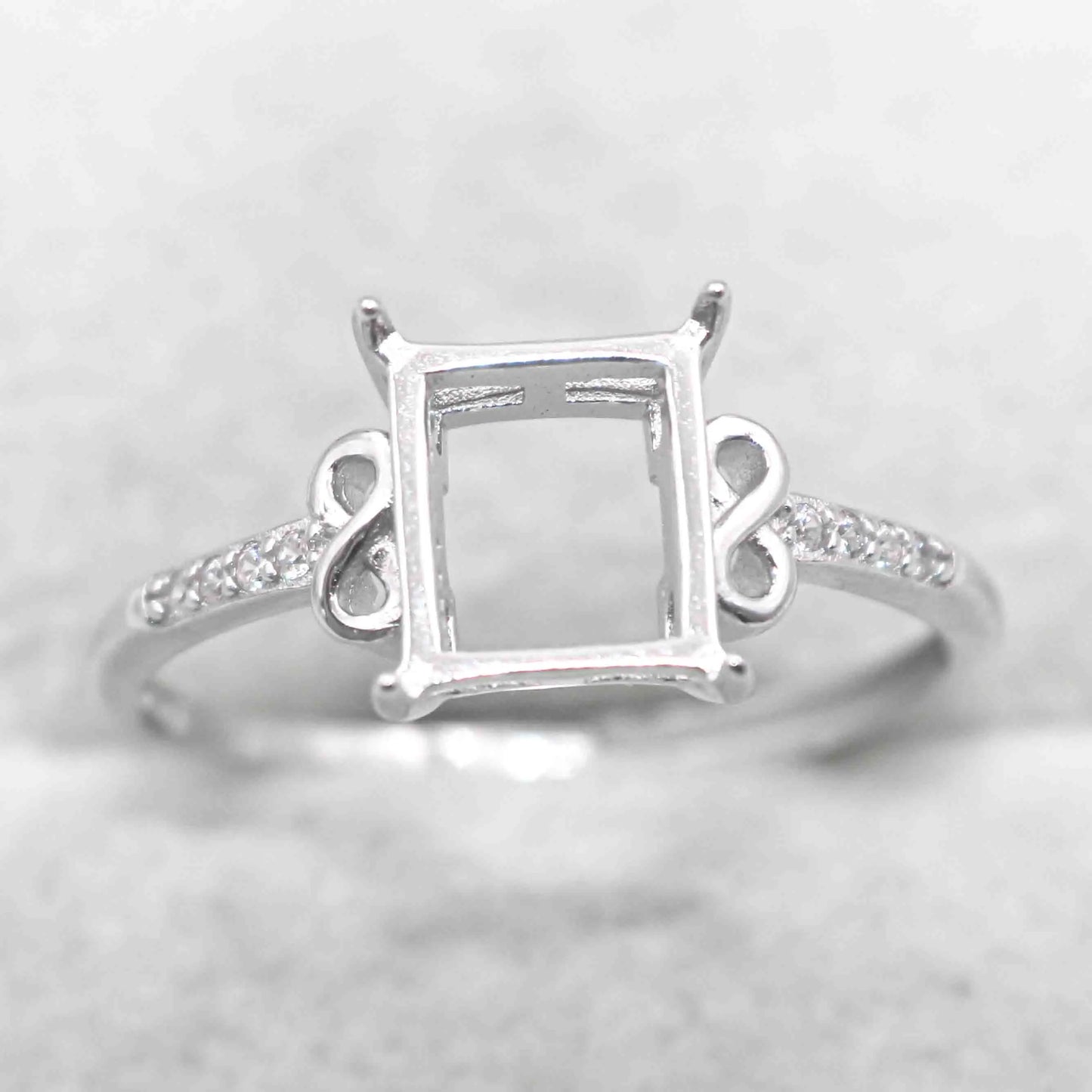 Sterling Silver 7*8mm Semi Mount Ring Square Shape Empty Frame Blank Claws Setting S925 Base Without Center Stone for Inlay D