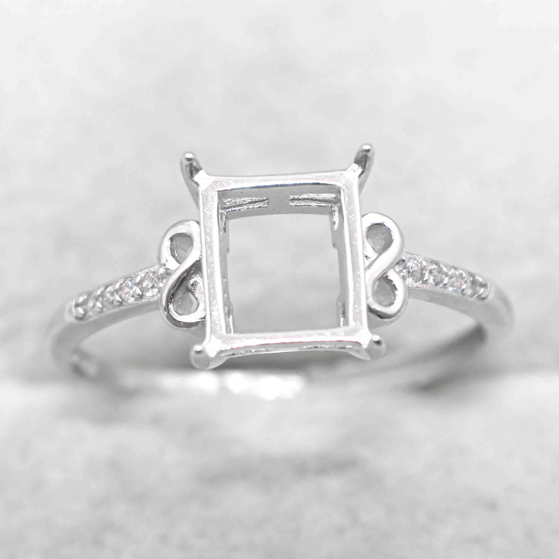 Sterling Silver 7*8mm Semi Mount Ring Square Shape Empty Frame Blank Claws Setting S925 Base Without Center Stone for Inlay D