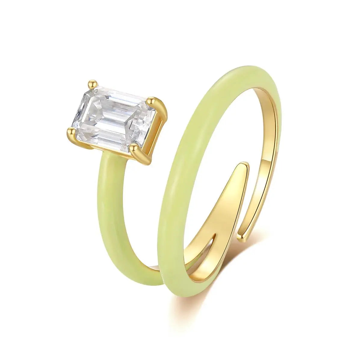 New Unique Cool Style Enamel Ring 925 Sterling Silver Gold Plated square Moissanite Open Adjustable Ring
