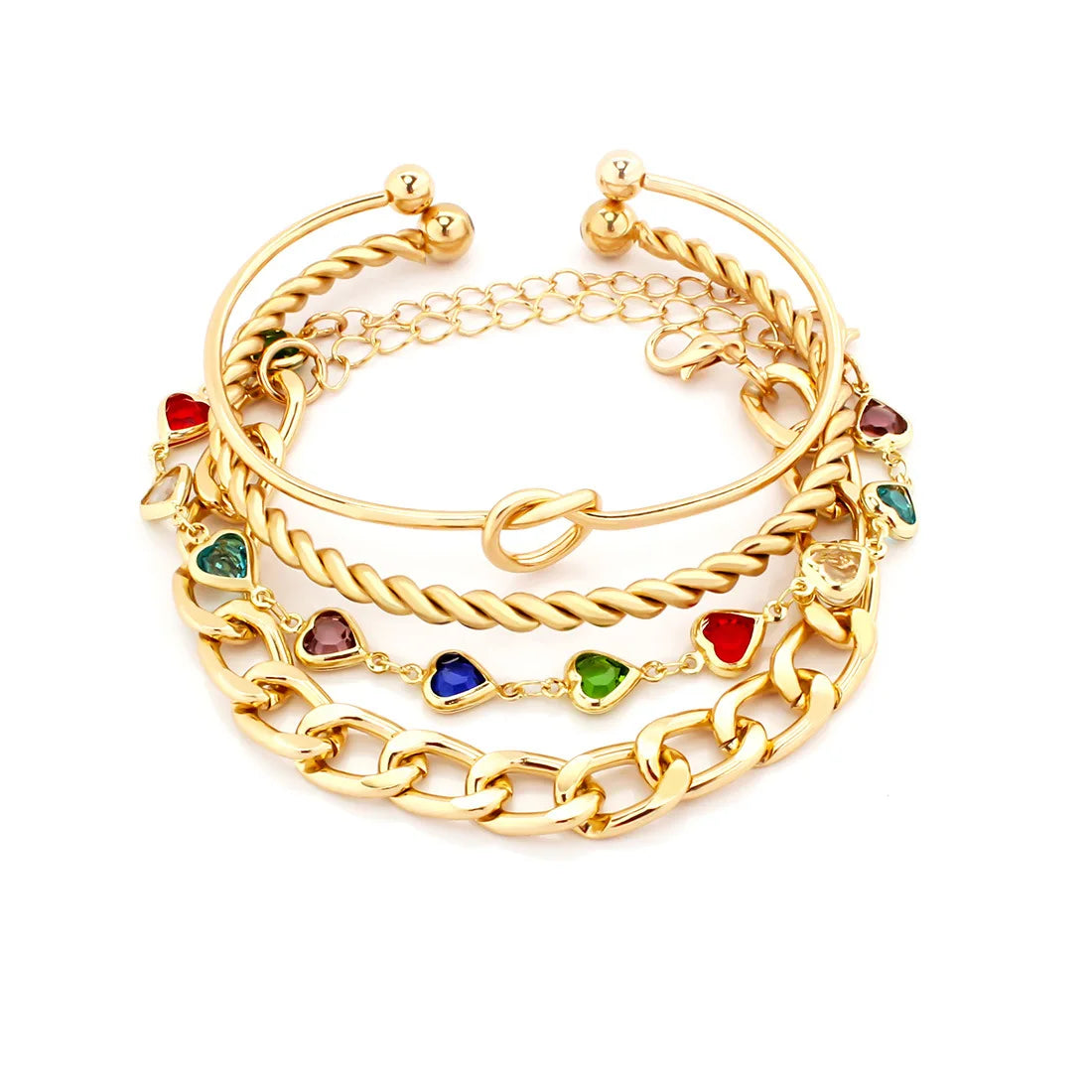 New Punk Hollow Heart Cuff Bangle Women Twisted Chain Pearl Bracelets Set Crystal Star Charms Jewelry