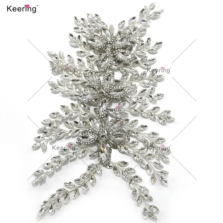 WHD-067 Keering Wedding Party Good Price DIY 3D Alloy Leaves Design Ladies Rhinestone Flower Patches for Bridal Dress