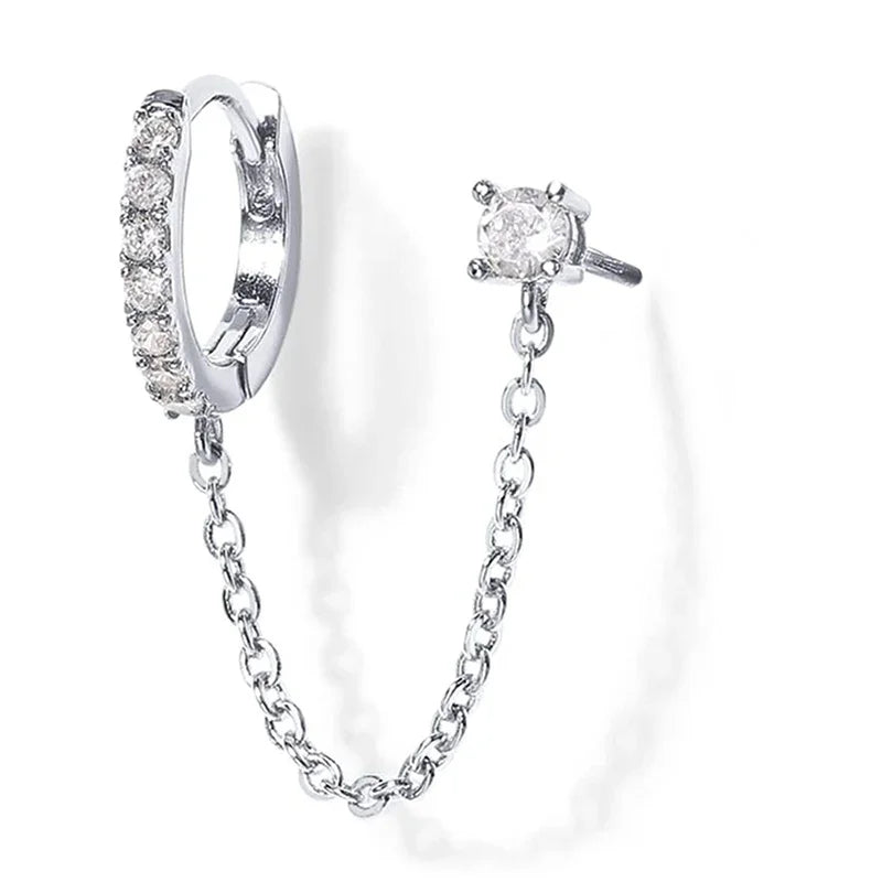 CAOSHI 1PC Tassel Chain Earring for Women Cubic Zircon Jewelry Ear Statement Female  Hot Jewelry Stud Hoop Two Hole Earrings