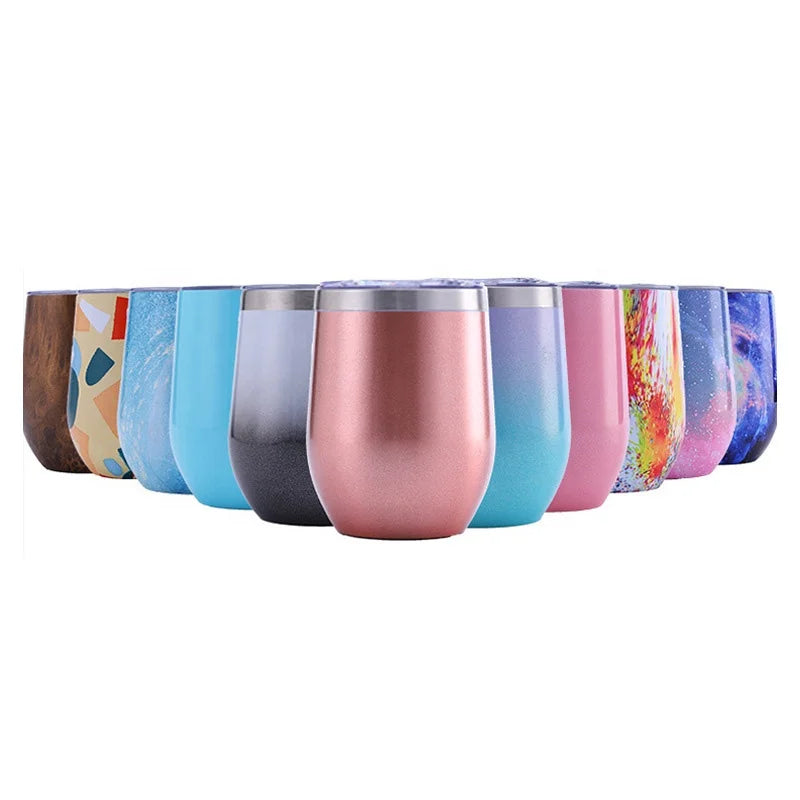 Eggshell Wine Tumbler Stainless Steel U-shaped Cup Stemless Insulated 12oz Tumbler Cup with Lids