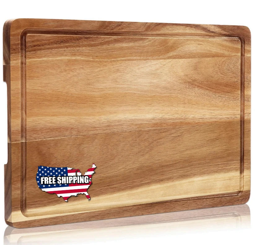 Kitchen Rectangle Acacia Wood Cutting Board with Handle Large Wooden Chopping Board Butcher Block for Laser Engrave Blanks
