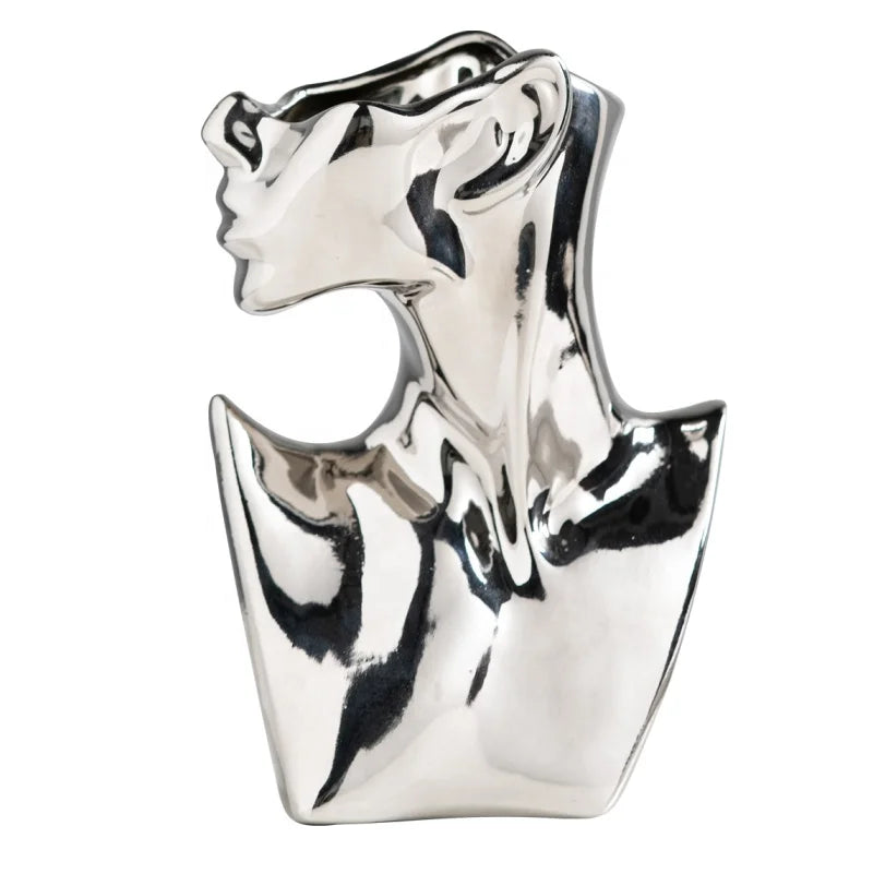 Ceramic Face Vase Light Luxury Electroplating Process Gold Silver Art Home Decoration Set