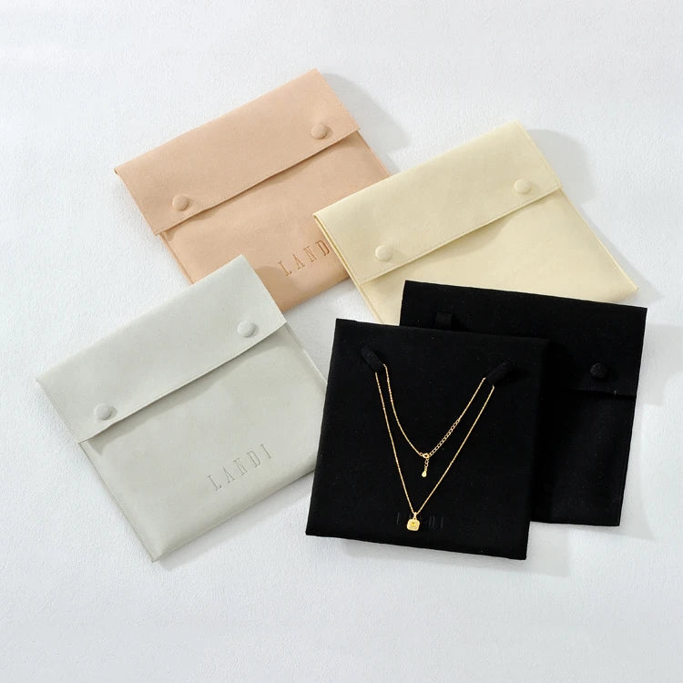 New Custom Logo Bracelets Jewelry Set Bag Travel Storage Button Jewelry Packaging Necklace Microfiber Pouches With Pad Insert