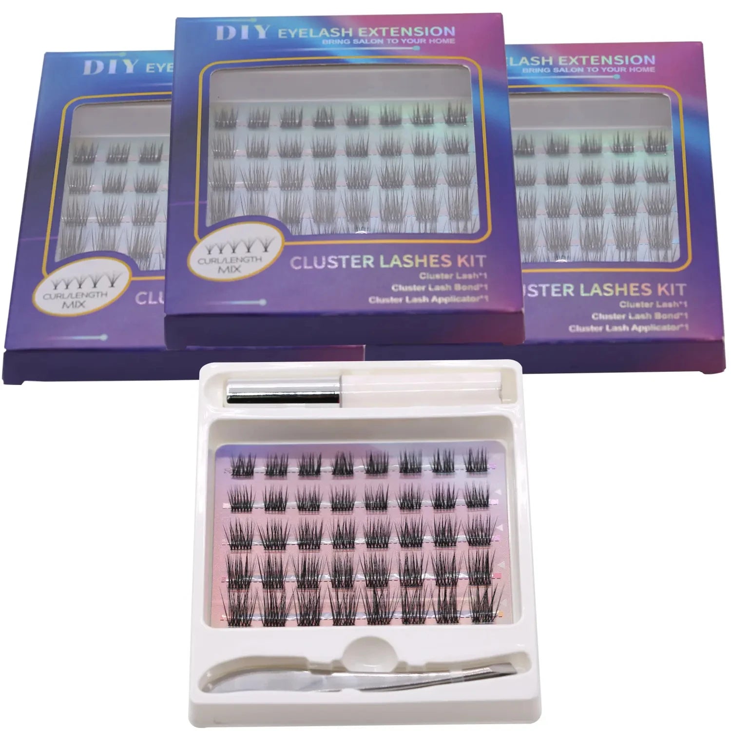 Eyelash Extensions Kit DIY Fluffy Fans Knot Free Lashes DIY Eyelash Extension Lash Clusters