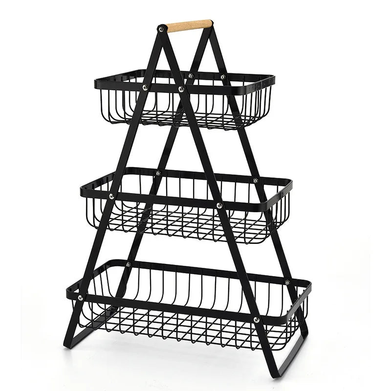 Hot Sale Metal Fruit and Vegetable Storage Basket with Drain Black Color