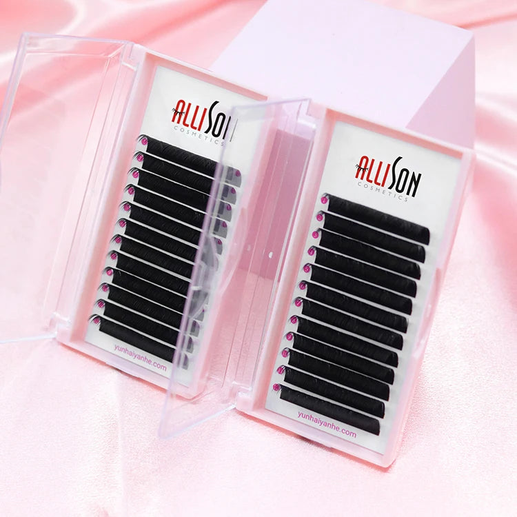 Allison Korean Pbt Fiber 0.03 Vegan 7-15mm Classic Cashmere Lash Extension Tray Individual Lash Matte Black Eyelash Extension