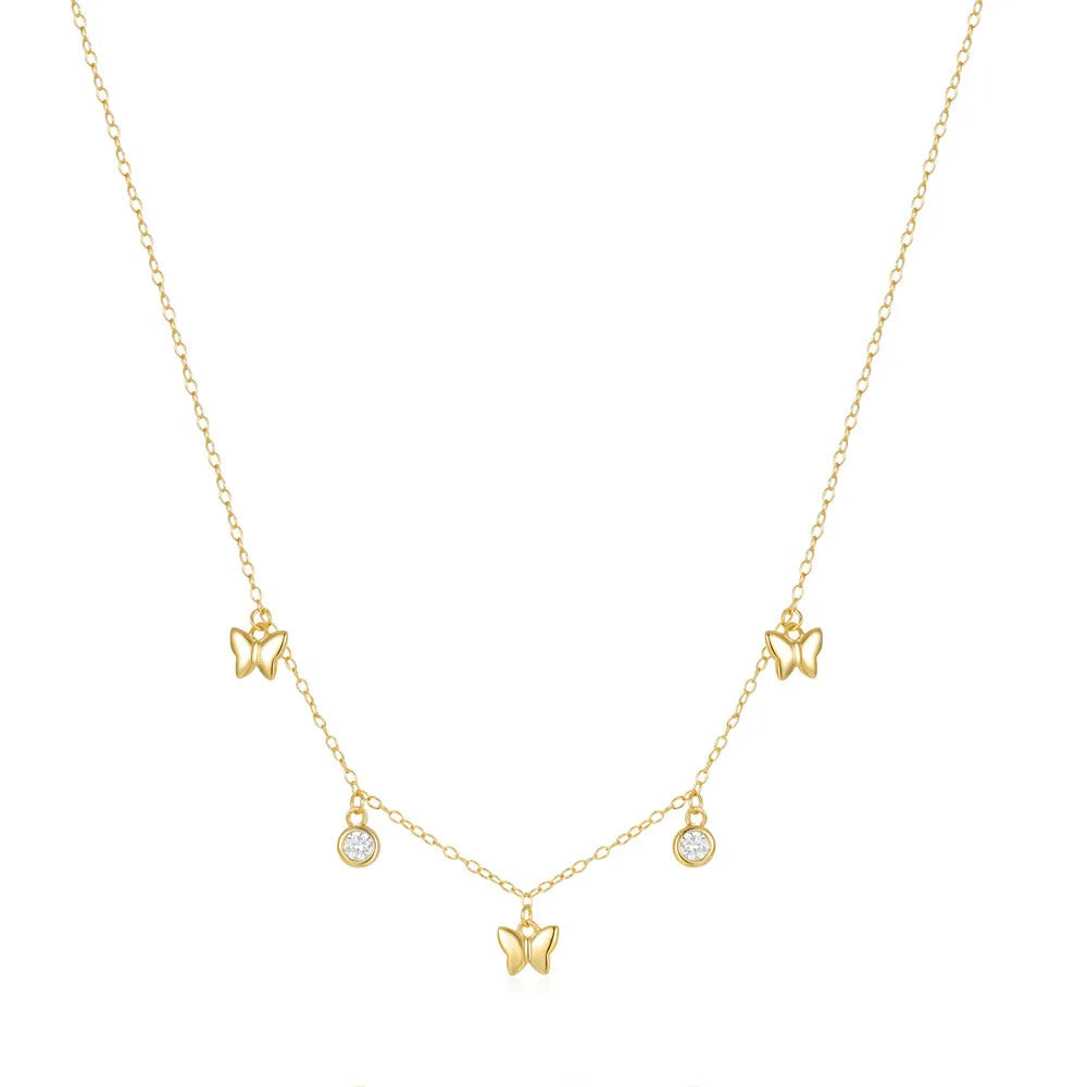 INS New Fashion 925 Sterling Silver Necklace for Women Gold Plated Versatile Butterfly Clavicular Chain Necklace Jewelry