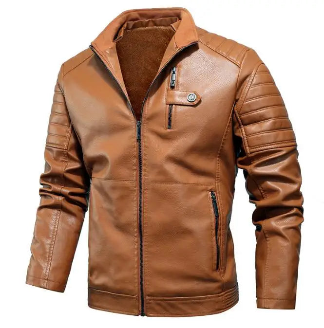 Men Motorbike Leather Jackets Breathable Wholesale Fashion Cool Zipper Leather Jackets Thick Fleece Warm Winter Coat