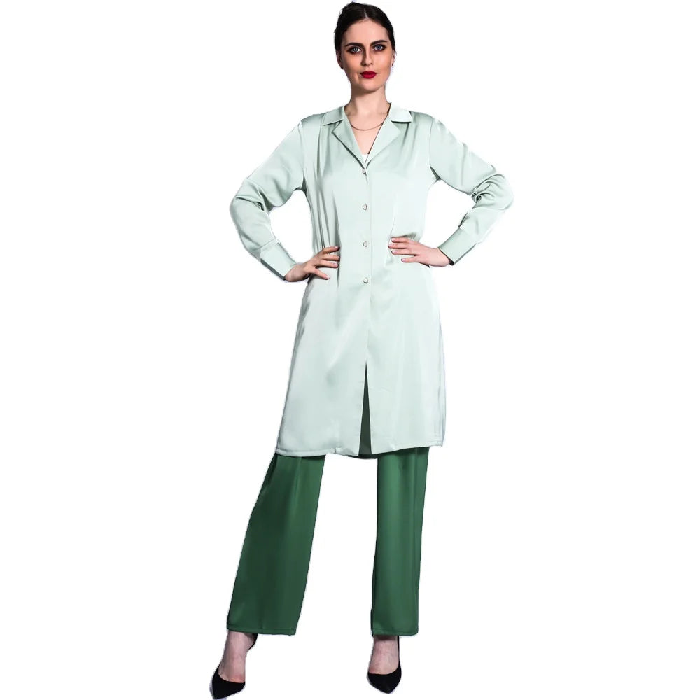 Malaysia Dubai Shirt With Pants Suit Collars Shirt  Front 4 Button Closure Matte Fabric 2 Piece Sets for Muslim Women