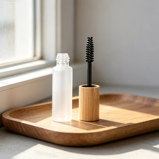5ml Empty  Frosted Glass Nylon Mascara Tube Packaging Bamboo Lid Tubing Mascara Tubes Container With Nylon Brush