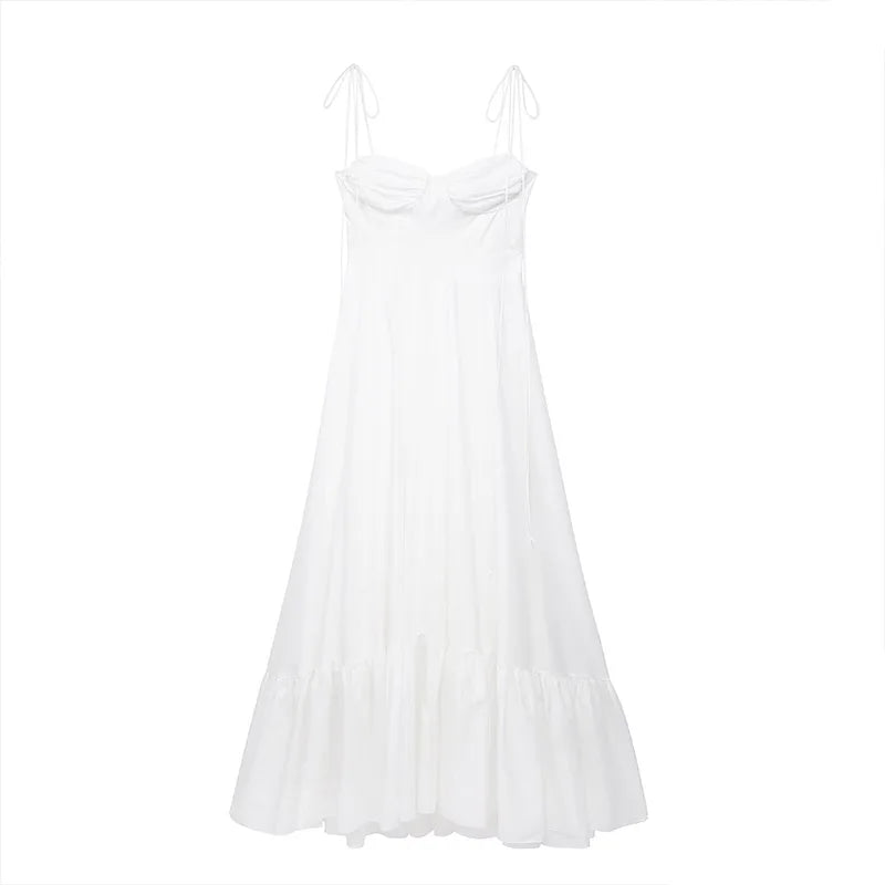 ZATRHMBM Women's 2024 Latest Fashion Retro Backless Woven Poplin Dress With Ruched Decoration Stylish Layered Sleeved Dress