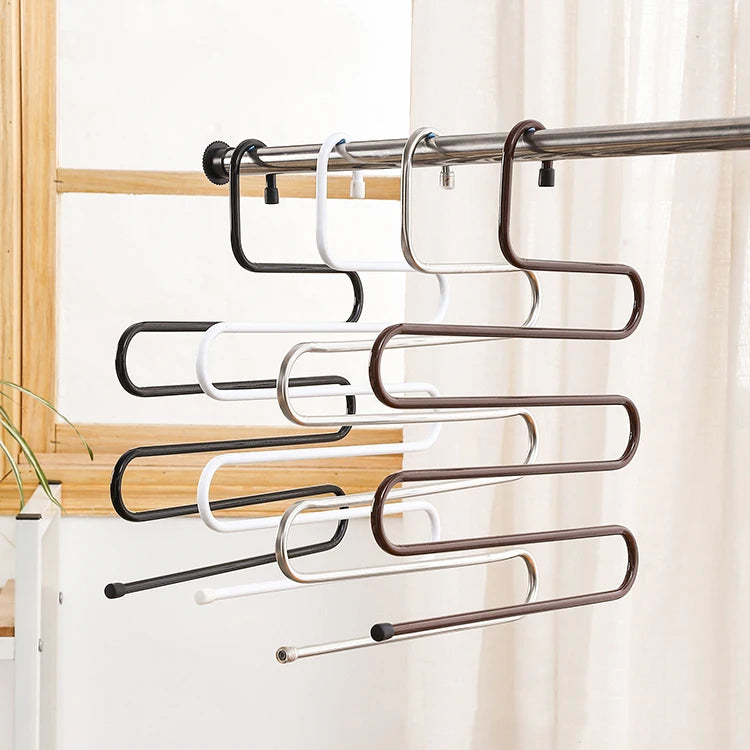 Multi-Layer S-Shaped 6 in 1 Save Space Multi-functional Folding Rack Wardrobe Organizer Scarf Pants Hanger
