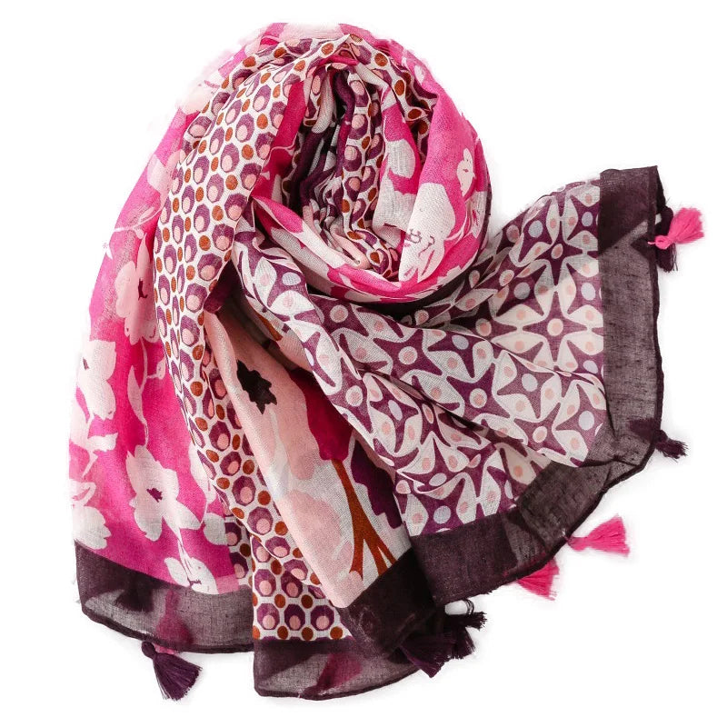 Floral Design Women Fashion Long Scarf Cotton Feeling Custom Logo Autumn Shawls