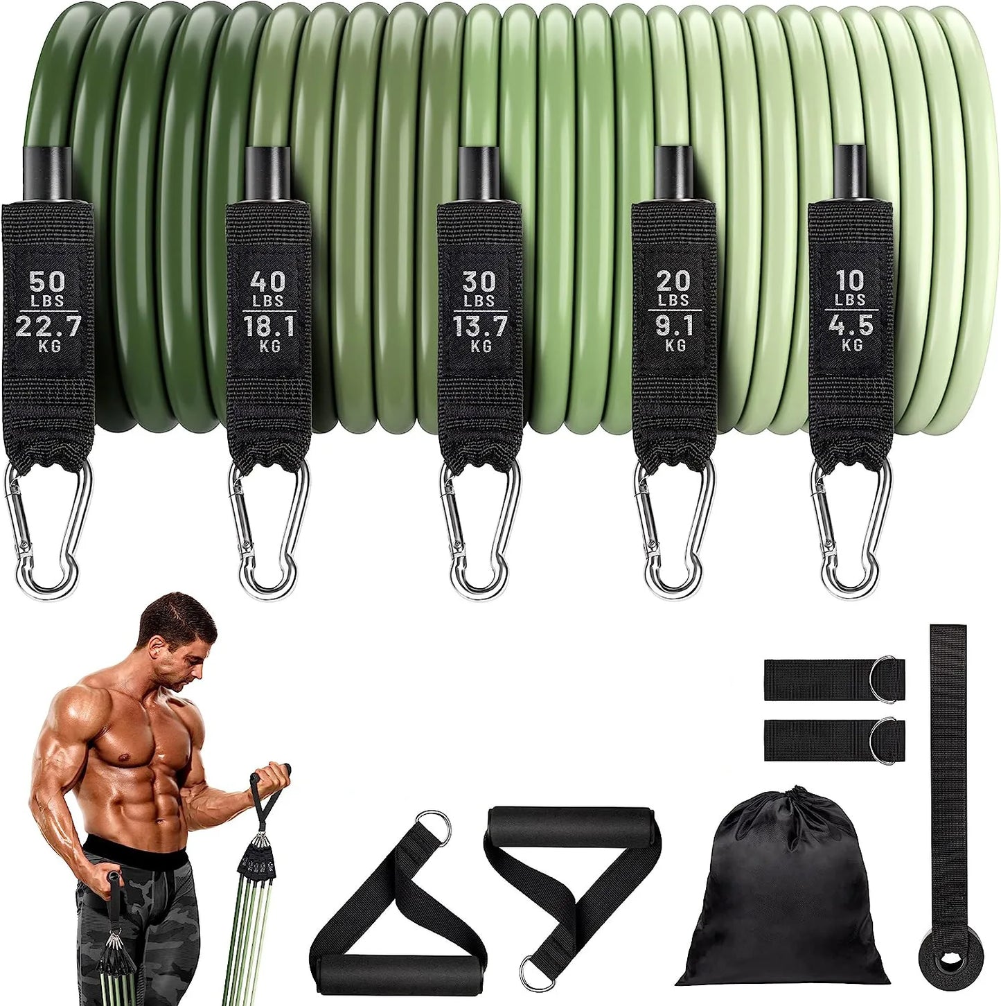 NJ Wholesale 11 Pcs Elastic Gym Training Workout Band Fitness Yoga Pull up Rope Customized Resistance Bands With Handles Set