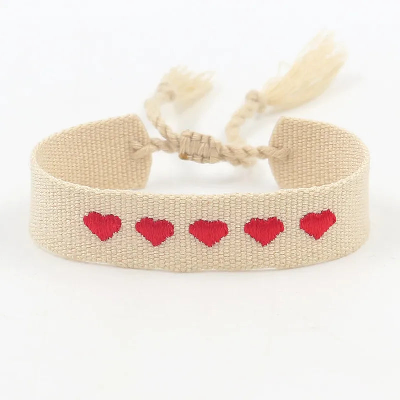 15mm Width Colorful Webbing Embroidered Heart-shaped Chili Tassel Friendship Bracelet Customizable Logo Wristband