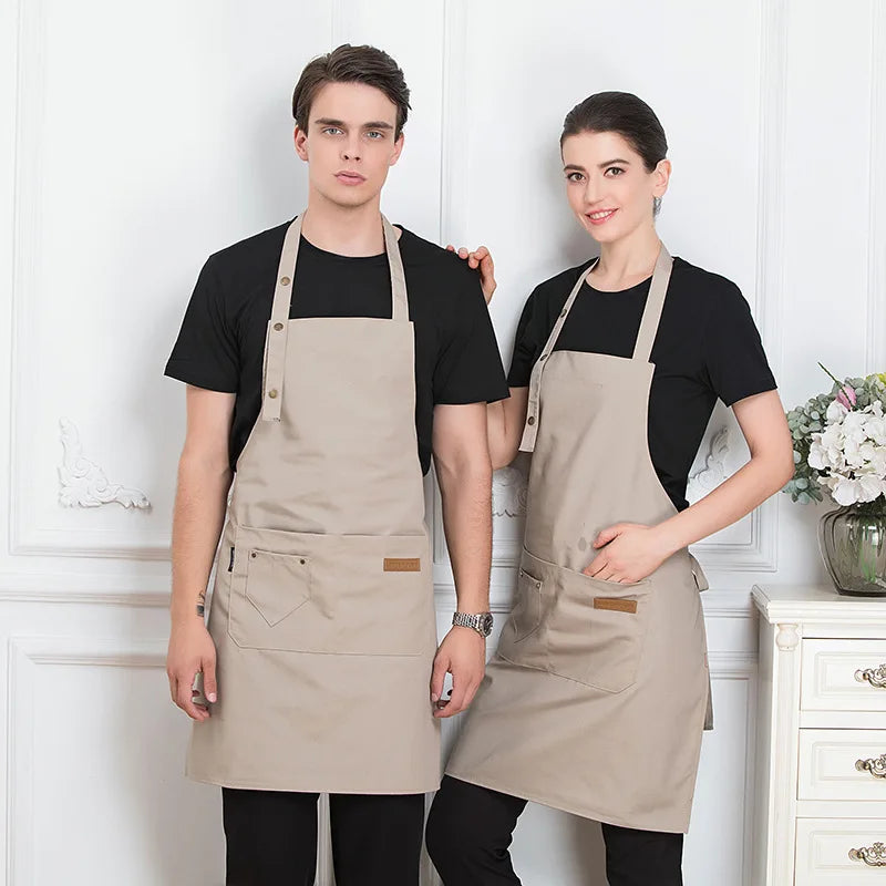 Unisex Adjustable Strap Canvas Kitchen Restaurant Baking Cleaning Custom logo BBQ Waiter Waitress Chef Bib Apron Cooking Apro