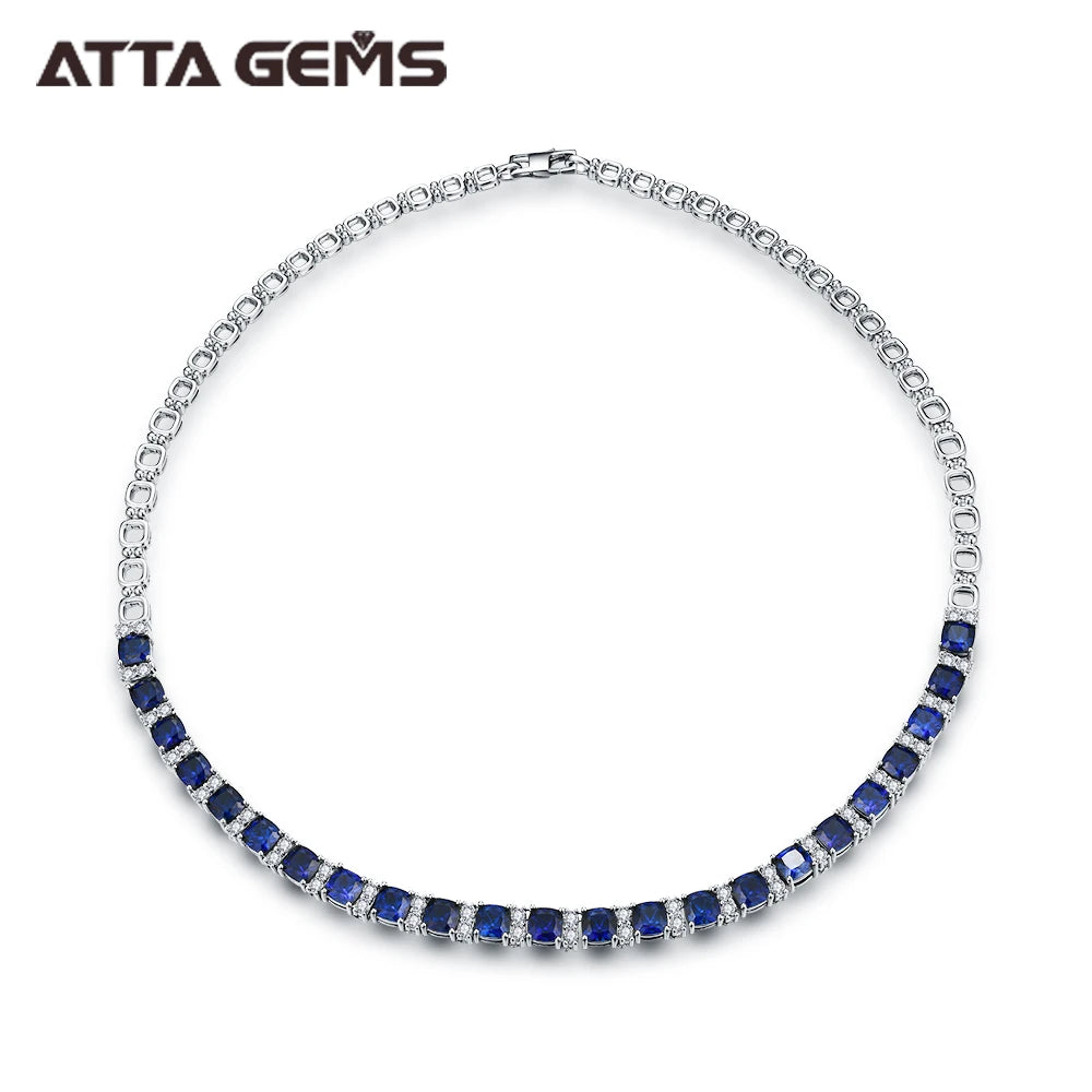 Fine Jewelry Necklaces Blue Sapphire Hydrothermal  for 925 Sterling Silver Necklace Engagement Gift for Women