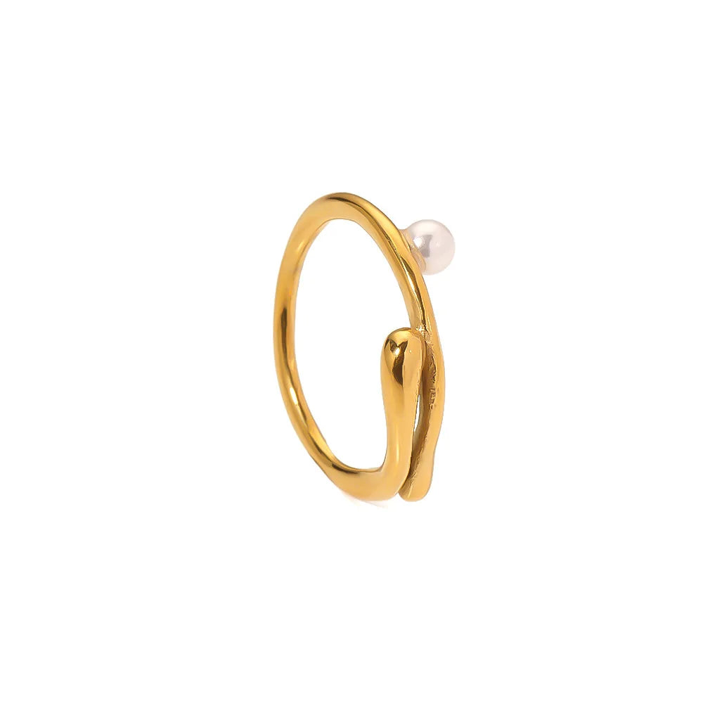 Dainty Women's Stainless Steel 18K Gold Plated Interwoven Cross Mother of Pearl Finger Ring Fashion Rings