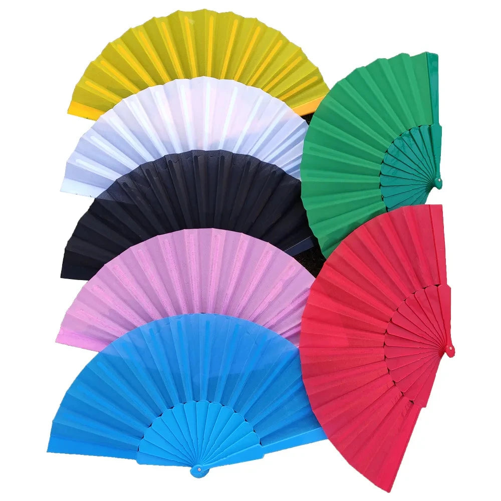 Silk Cloth Plain Folding Fan Plastic Bone Fan Chinese Dance Fan Solid Color DIY Home Ornaments