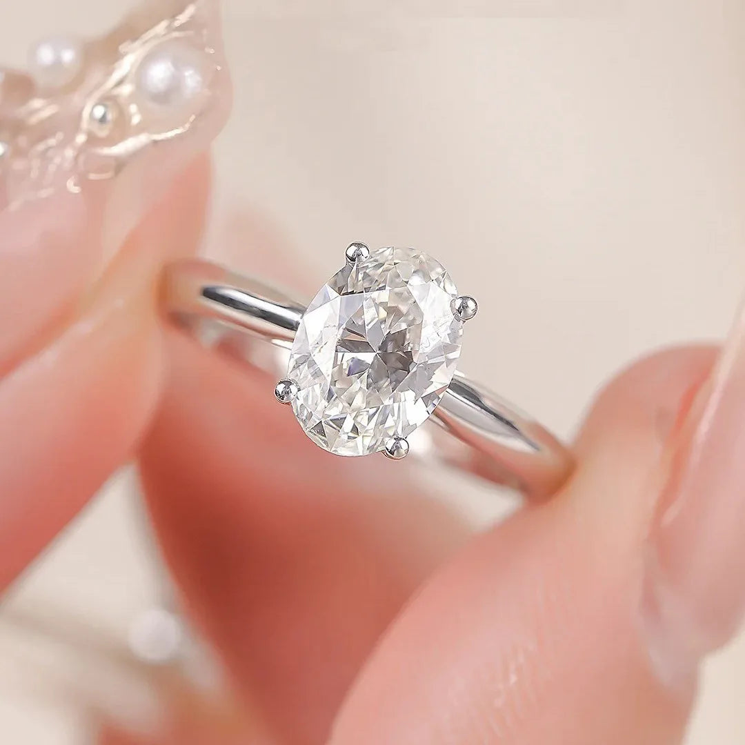 Luxury Solid 925 Sterling Silver 1ct 2ct 3ct Oval Cut D Color Diamond Moissanite Wedding Ring for Women Jewlery with Certific
