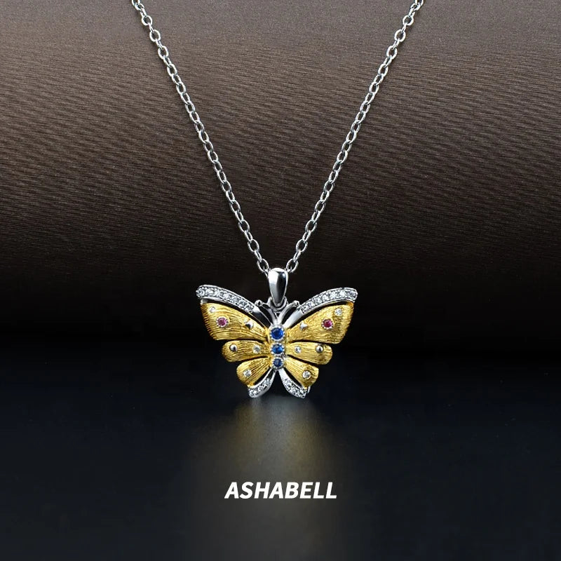 Wholesale S925 Sterling Silver Plated 18K Gold  butterfly Pendant Necklace Mother's Day Gift