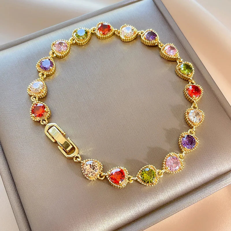 Colorful Zircon Purple Micro-Inlaid Retro Love Fashion Bracelet for Women Micro-Inlaid Retro Charm Jewelry