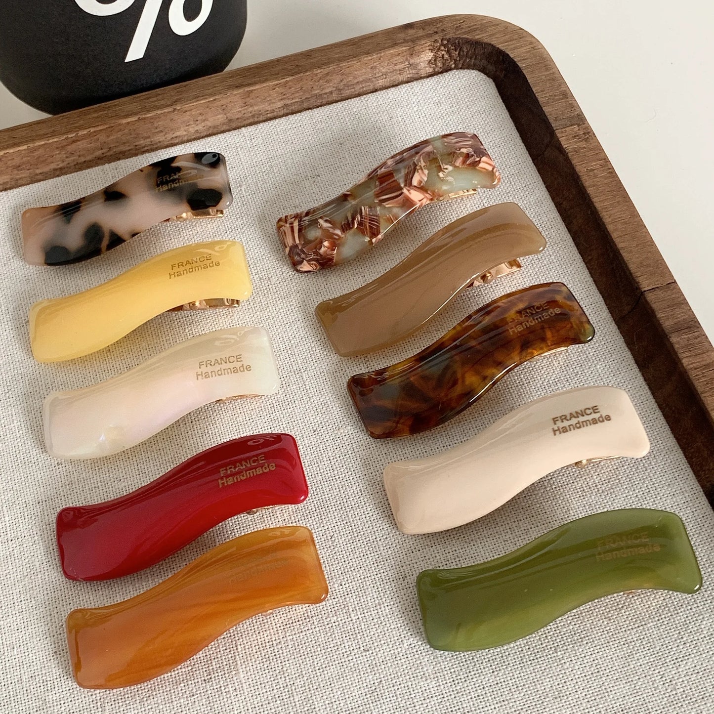 ShanHai Custom Logo Print French Cellulose Acetate Hair Clips Women Wave Hairpins Vintage Tortoise Shell Barrette