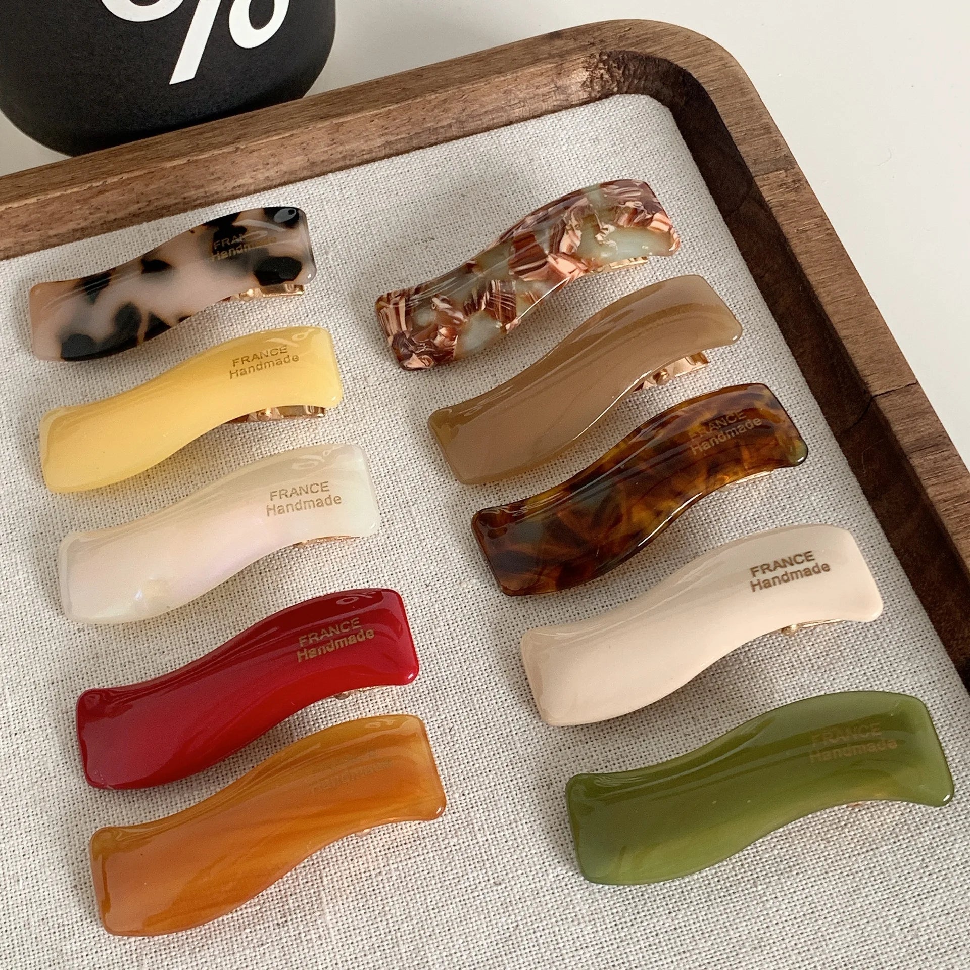 ShanHai Custom Logo Print French Cellulose Acetate Hair Clips Women Wave Hairpins Vintage Tortoise Shell Barrette