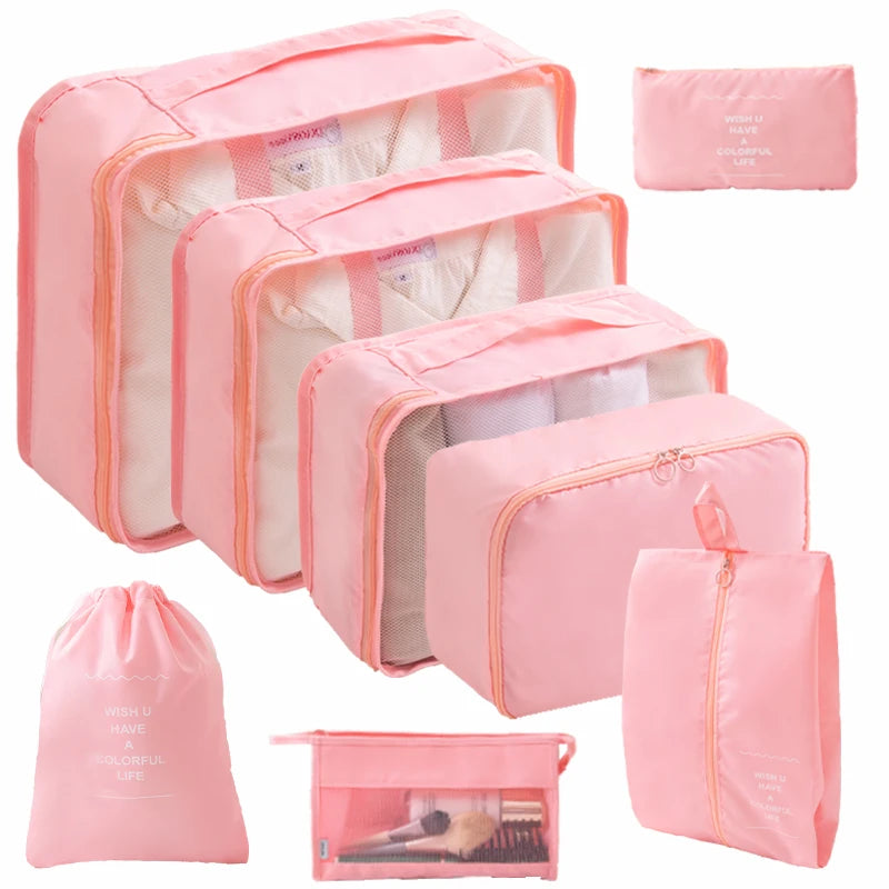 Custom Logo New Design 8 Set Packing Cubes Luggage Packing Organizers for Travel Compressible Packing Cubes Kits With Shoes B