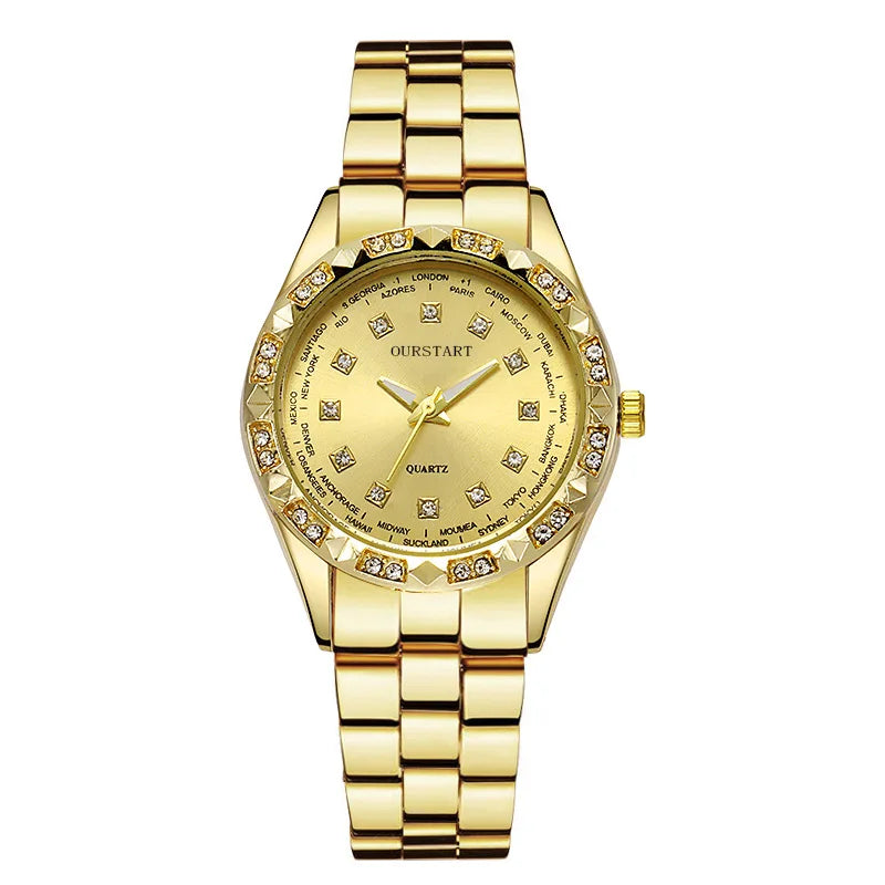 2026 Fashion Quartz Watch  Armbanduhr Diamond Gold Watch Steel Band Couple Watch