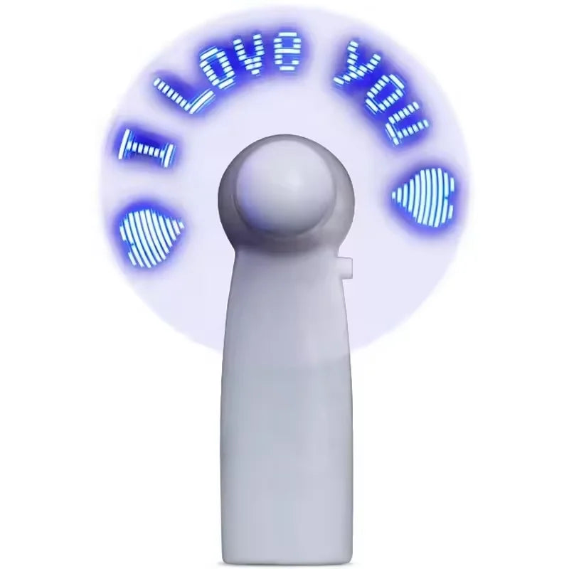 Pafu Free Custom LOGO Handheld Mini Fan With Led Message Battery Luminous Flashing LED Fan