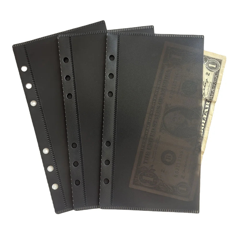 Hot Selling Durable Custom Black Pink A5 A6 A7 Refillable Pages No-Zipper Budget Money Binder Pocket A6 Clear PP Cash Envelop