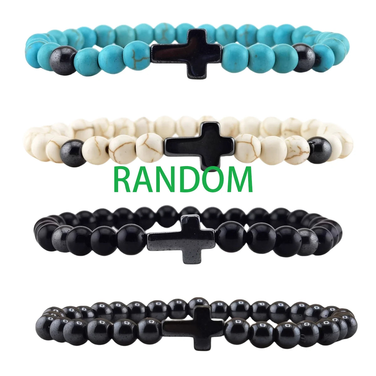 Custom 6MM Natural Gemstone Crystal Cross Stretch Bracelet Healing Energy Men Women Stone Beaded Bracelets Vintage Party Jewe