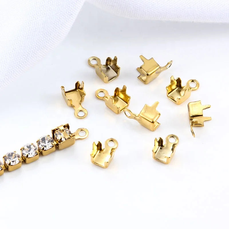 3mm 18k Gold PVD Plated Zircon Claw Chain Clasp Drill Chain Clip Diy First Jewelry Bracelet End Connection Accessories