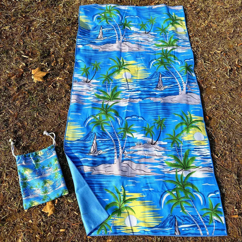 Microfiber Rpet Waffle Beach Towel Travel Towel with Drawstring Bag