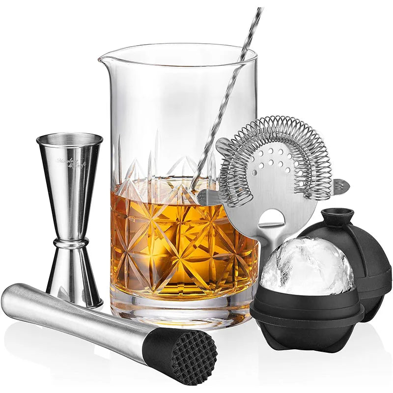 7 Piece Bartender Kit with Mixing Glass Jigger Spoon Muddler Strainer for Old Fashioned Cocktails Home Bars