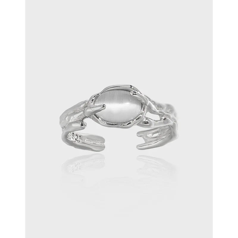 Ins Style Simple 925 Sterling Silver Gemstone Open Ring Natural Cats Eye Stone Ring