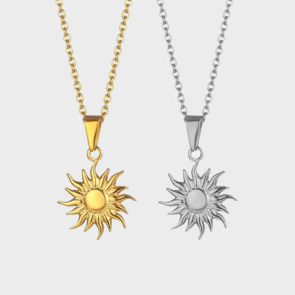 Dainty Moon Sun Face Pendant Necklace Gold Plated Jewelry Simple Sunburst Sun Ray Sun Pendant Chain Necklace for Men Women