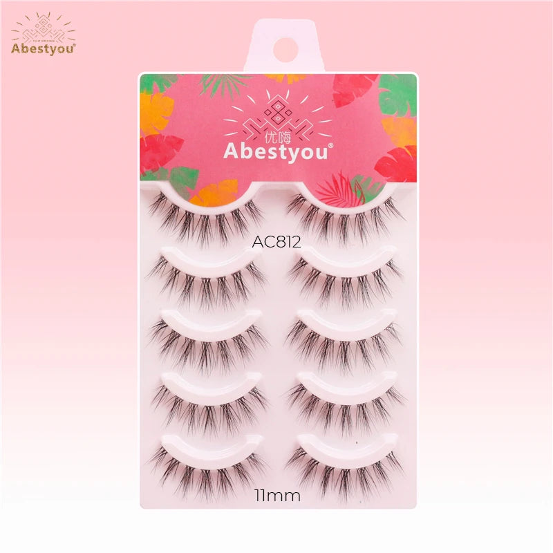 Abestyou Customized Logo Clear Band Synthetic Hair Handmade High Quality 3D Natural Style False Eyelashes with Boxes