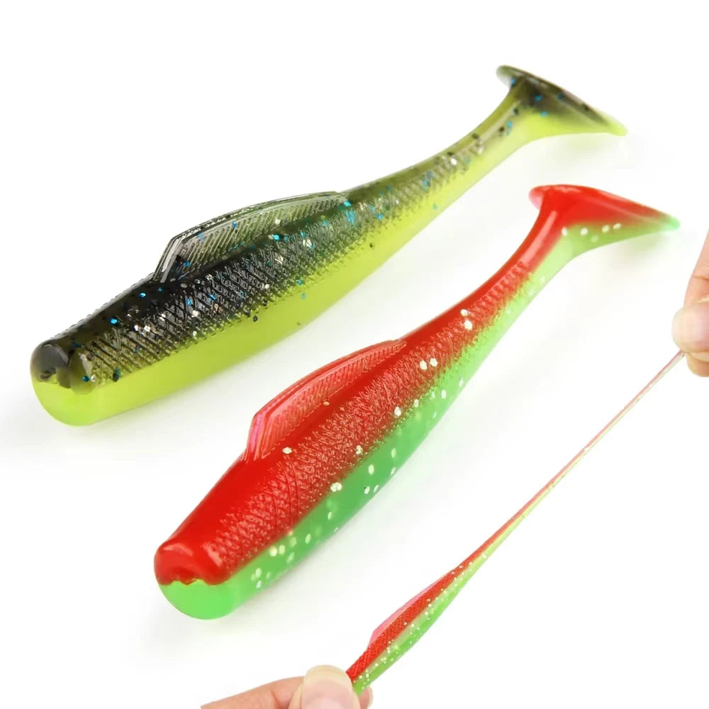 Spinpole TPR Swim Bait Double Color T Tail Worm Fishing Bait Shad Lure Soft Fishing Lure TPR Wobblers Plastic Artificial Tack
