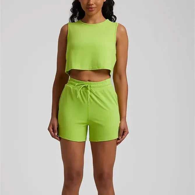 New Style Nude Yoga Suit Set With Hip Lifting Outdoor Running Fitness T-shirt Sports Shorts Set