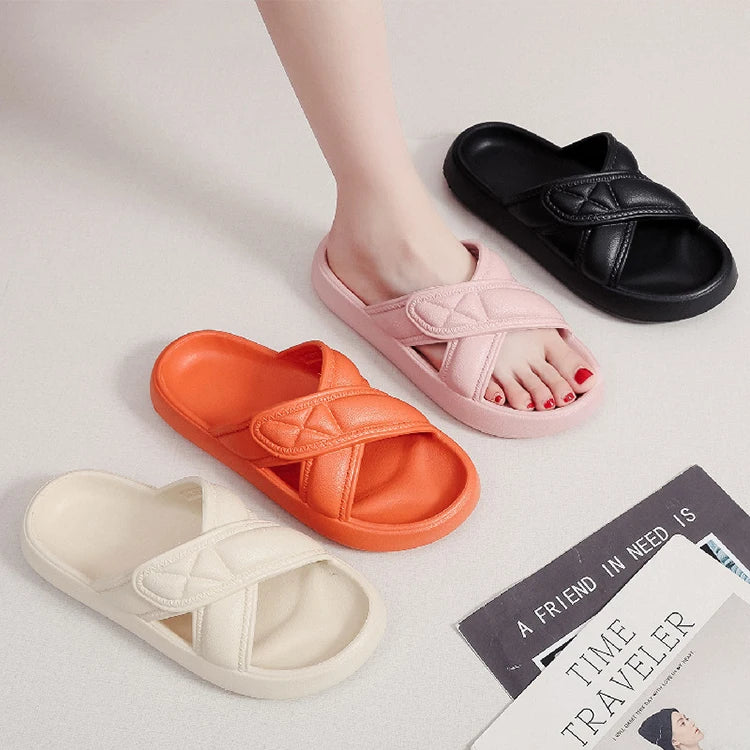 New Fashion Women Summer Breathable Anti-Slip Cross Band EVA Cloud Lightweight Slides Indoor Outdoor Bathroom Custom for