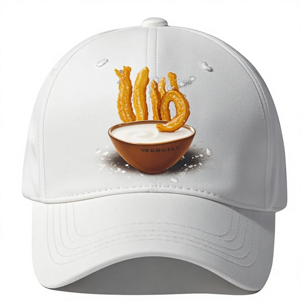 Gourmet Churro Pattern LOGO 5-Panel Fitted Baseball Cap Custom Image Printing 100% Cotton Velour Breathable Waterproof Gold