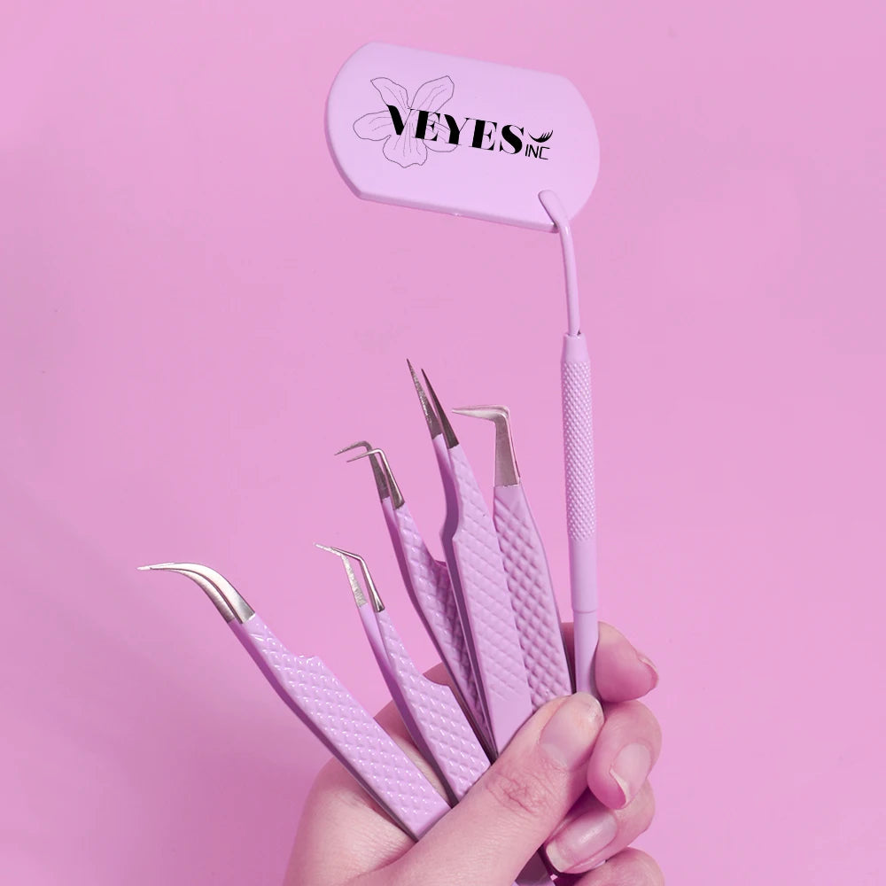 VEYES Free Eyelash Extension Tweezers Set Steel Beauty Tool with Ruler Multi-Shaped for Eyelash Purposes