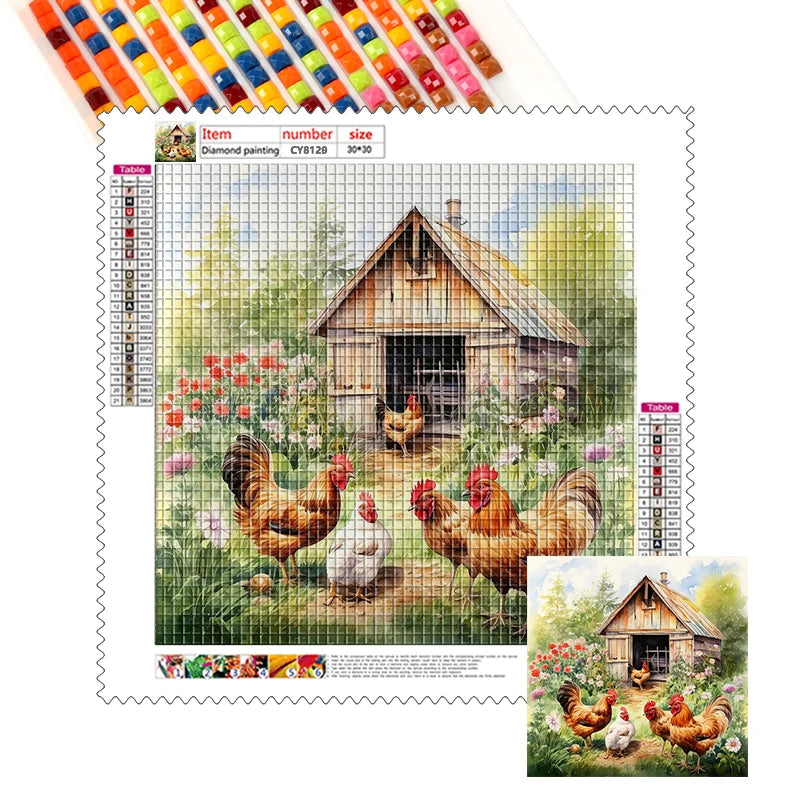 5d Diamond Painting Animals Cocks and Flowers Hut Canvas Diamond Art Painting Kits for Adults
