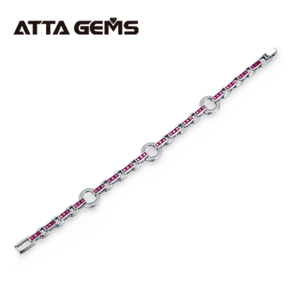 Charm Design Red Ruby Princess Shape Gold Plated Bracelet 925 Sterling Silver Gemstones Tennis Bracelet Women
