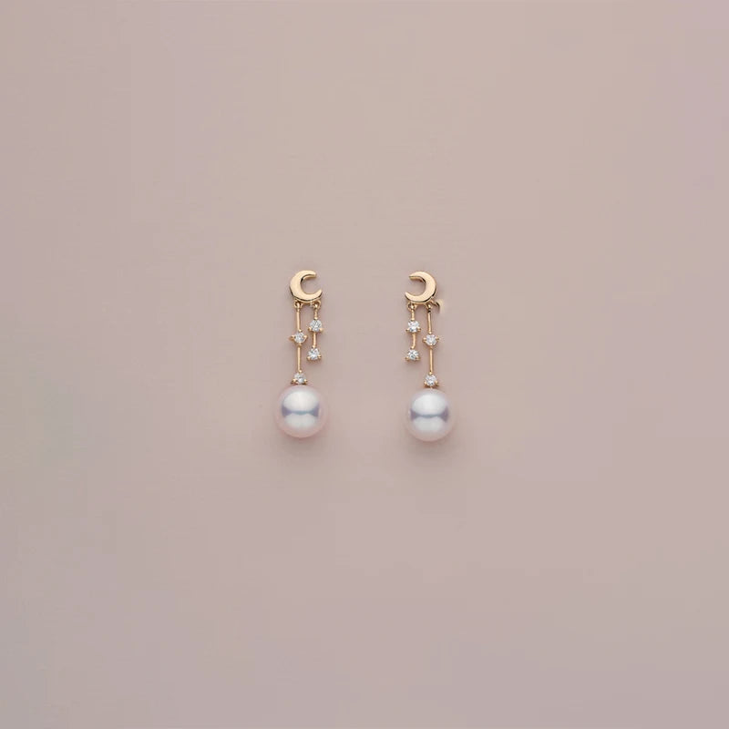 925 Sterling Silver Gold Plated Moon Tassel Pearl Earrings Fashion Trendy Female Prevent Allergy Pendant Earrings